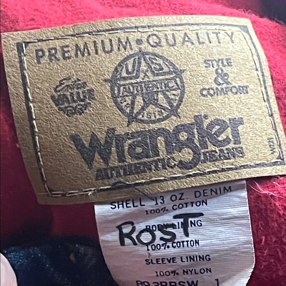 Wrangler vintage red flannel Lined, denim with brown corduroy collar coat